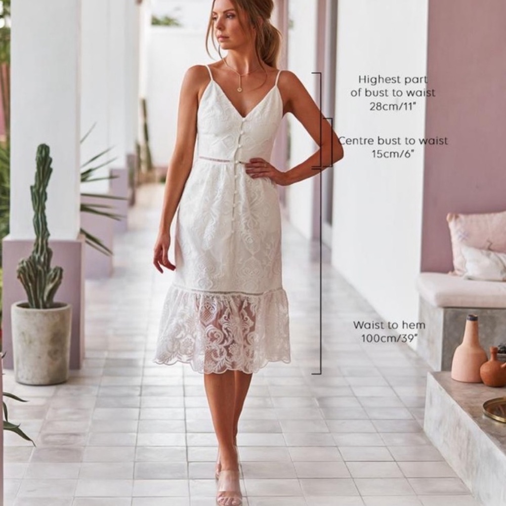 Twosisters The Label Adyna White Midi Lace Midi Dress Bridal Wedding US 6 Medium